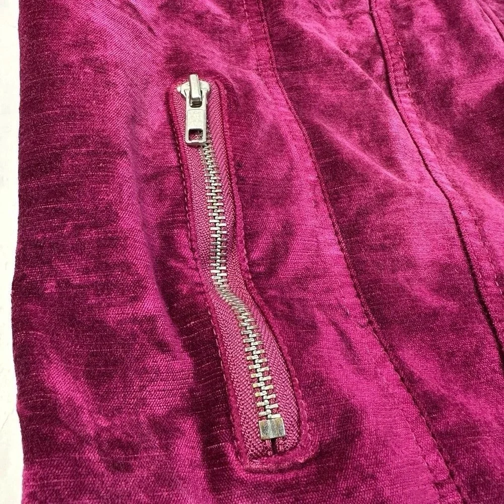 Free People Trucker Jacket Women XS/S Magenta Velvet Corduroy Snap Front Boho - Picture 10 of 15
